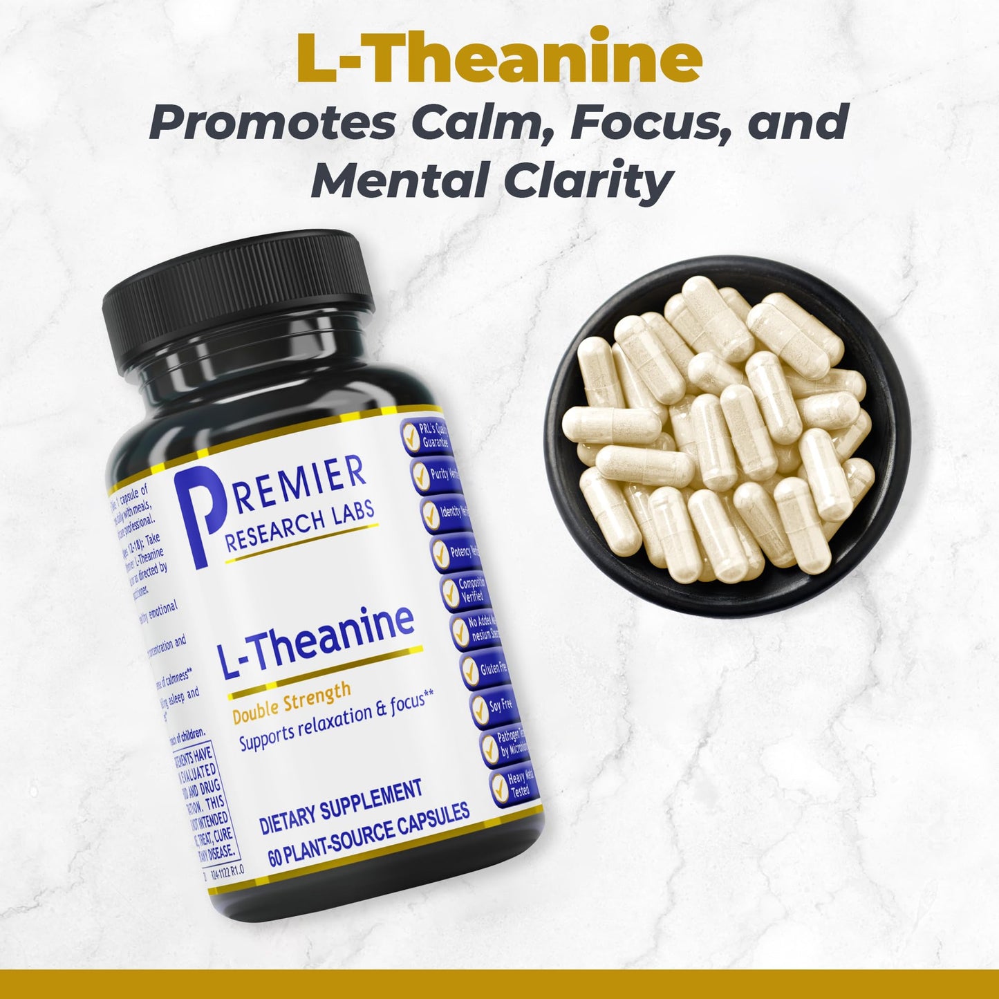 Premier Research Labs L-Theanine Double Strength Pure L-Theanine Supplement 200mg, 60 Capsules