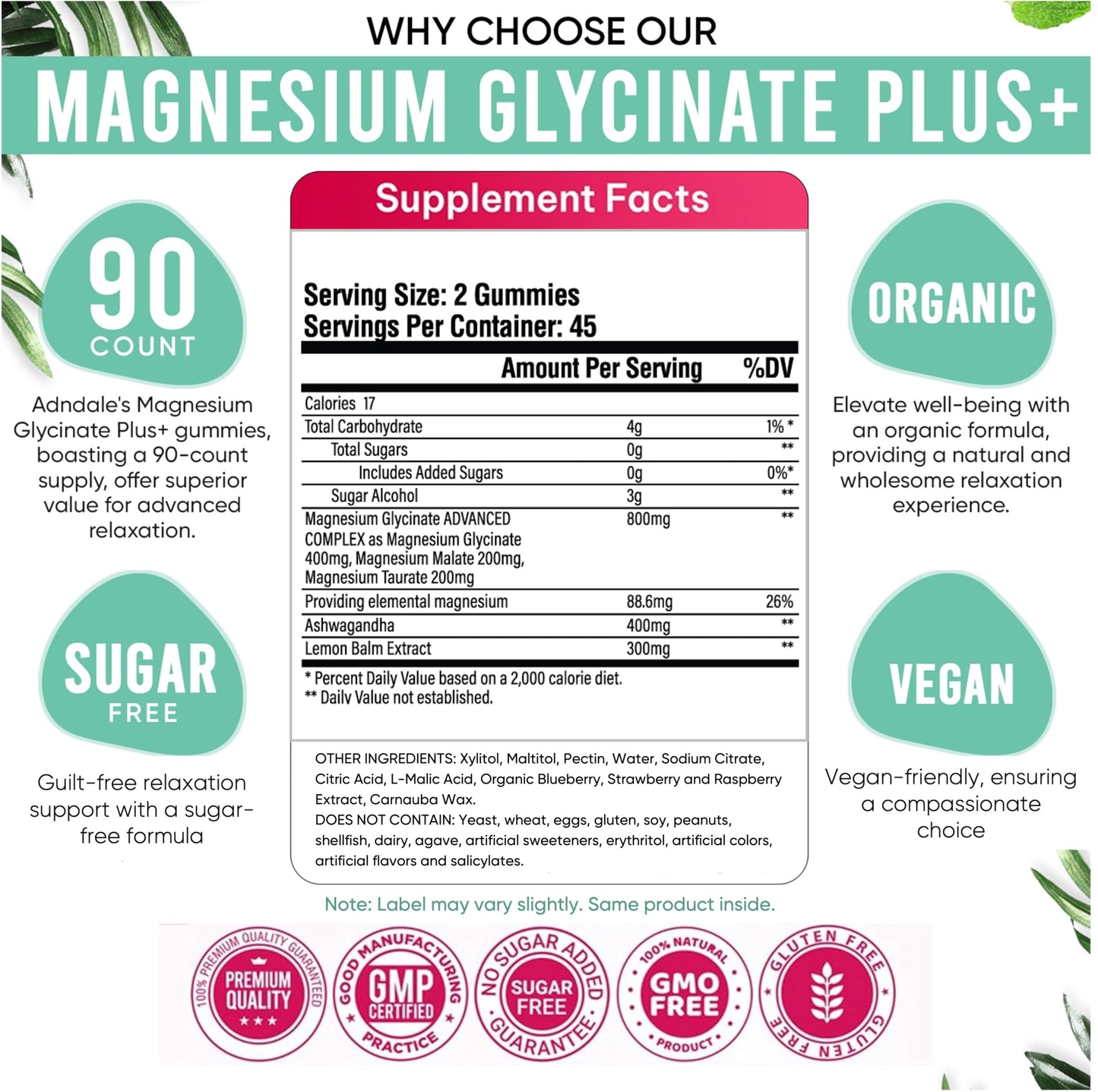 Adndale Magnesium Glycinate Gummies 180 Count