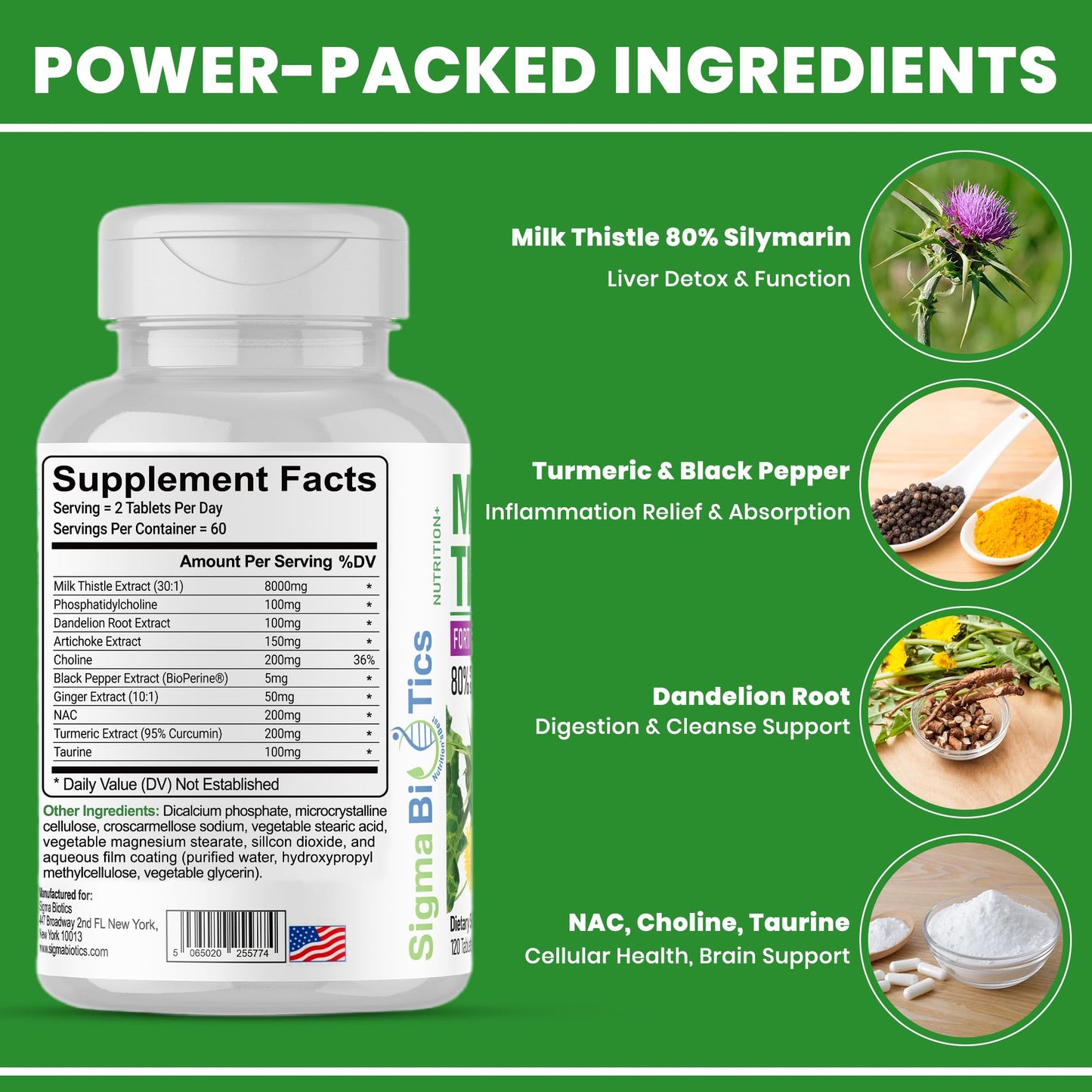 SigmaBiotics Milk Thistle Extract 9105mg Tablets, 120 Tablets
