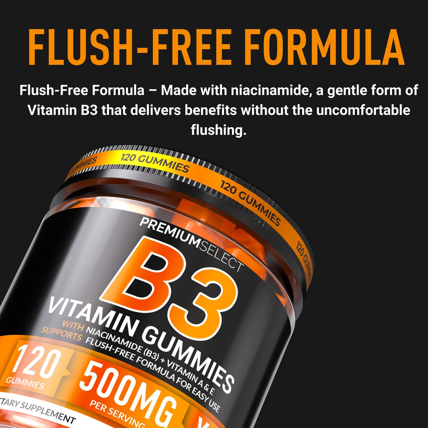 Premium Select Nutrition Vitamin B3 Gummies Niacinamide 500mg – 120 Vegan Gummies