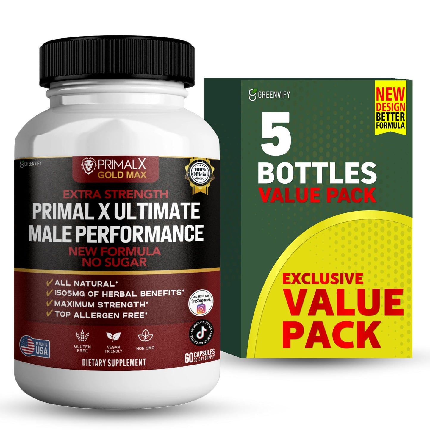 GREENVIFY Primal X Gold Max Ultimate Supplement Extra Strength 60 Capsules