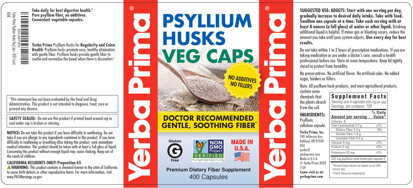 Yerba Prima Psyllium Husks Capsules, 400 Capsules