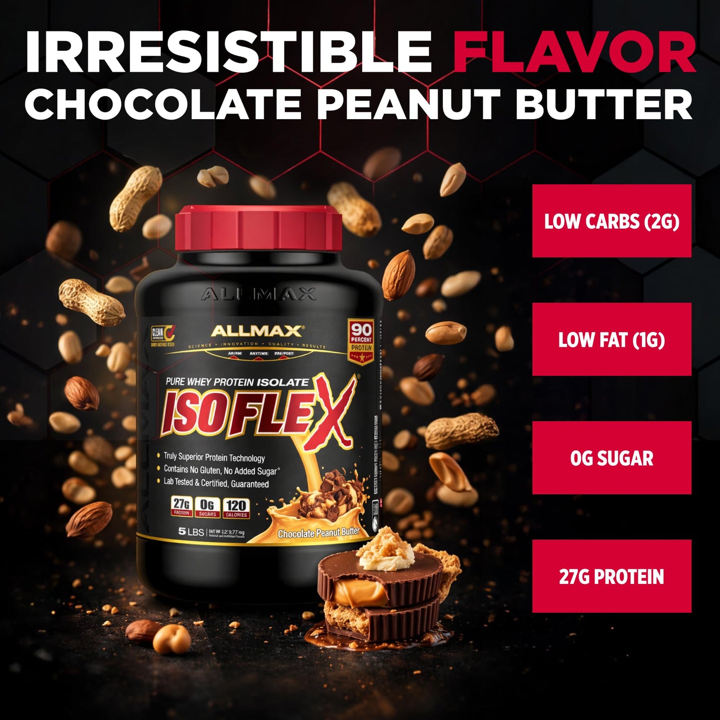 ALLMAX ISOFLEX Pure Whey Isolate Protein Powder Chocolate Peanut Butter, 80 Servings
