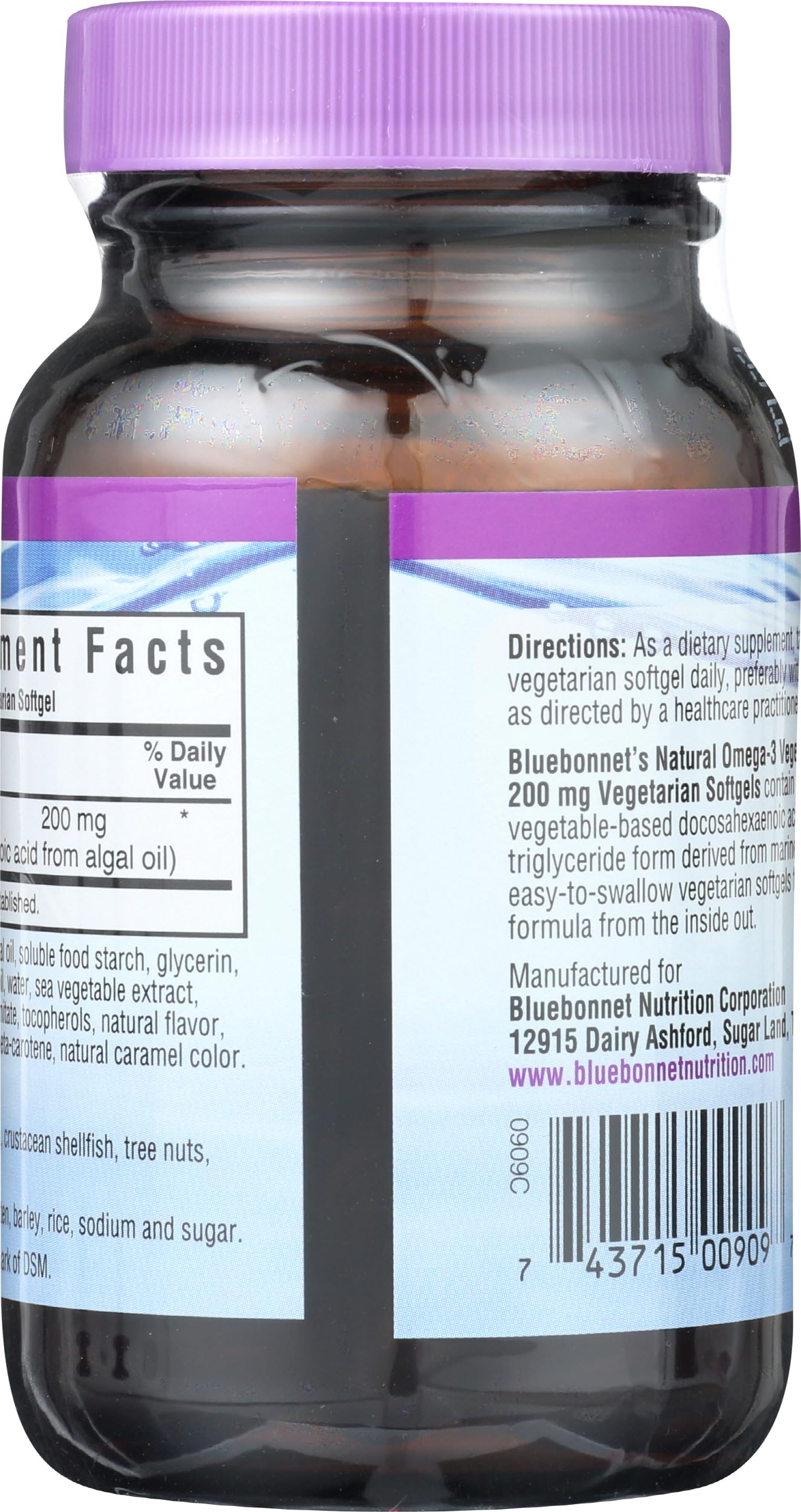 BlueBonnet Natural Omega-3 Vegetarian DHA Softgels, 200 mg, 60 Count