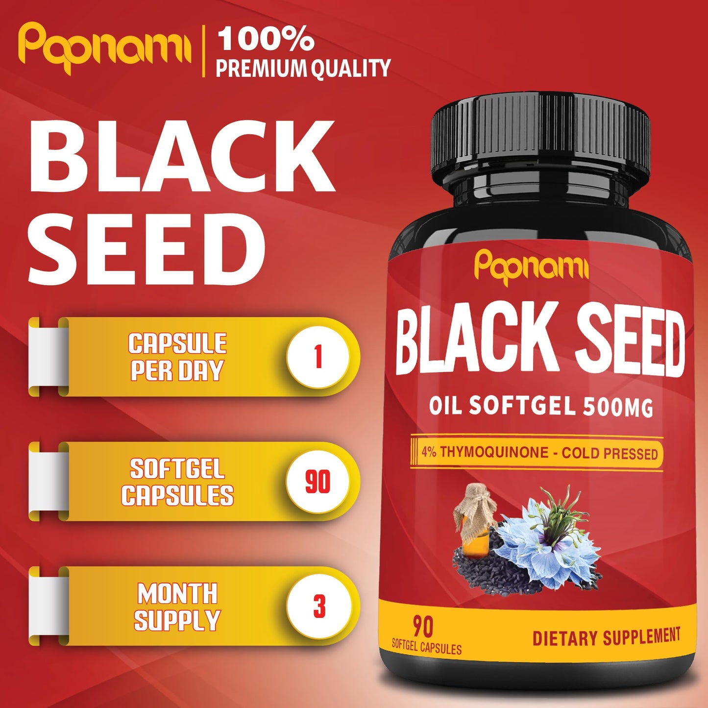 Papnami Premium Black Seed Oil Softgel Capsules, 90 Count