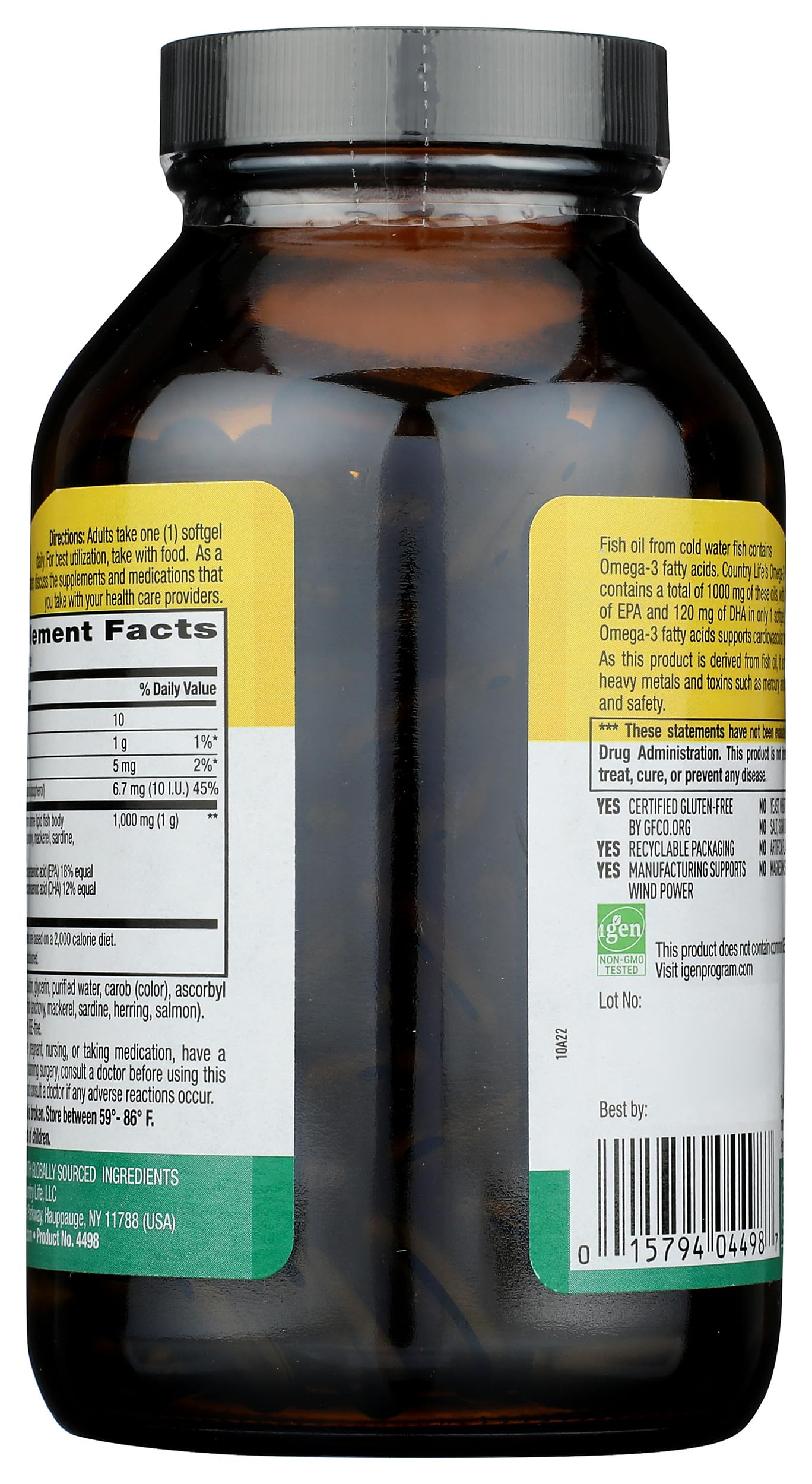 Country Life Omega-3 1000Mg Fish Oil Softgels 200