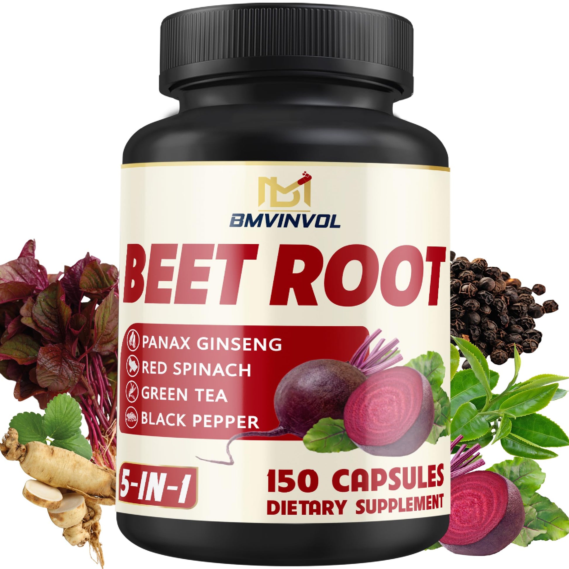 BMVINVOL Beet Root, Green Tea, Red Spinach, Ginseng, Black Pepper Capsules 150