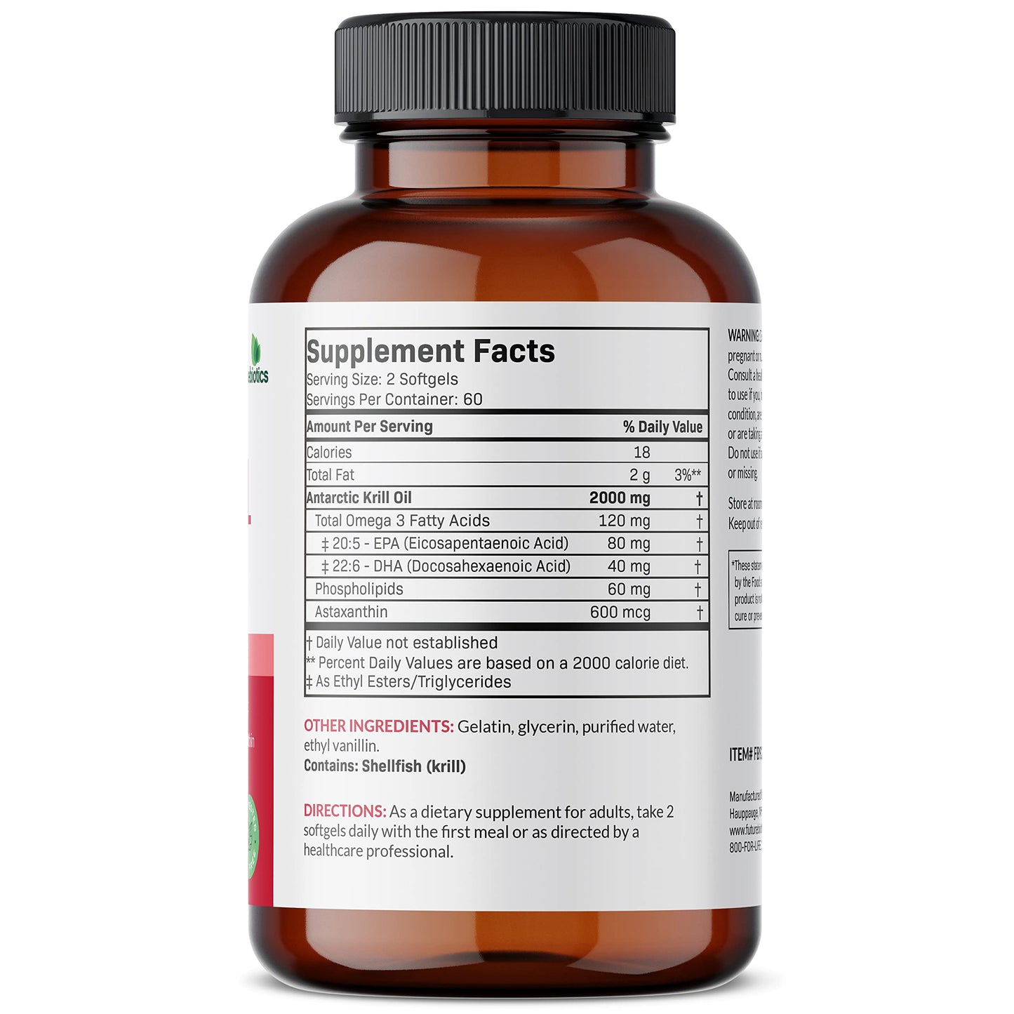 Futurebiotics Antarctic Krill Oil 2000mg with Astaxanthin, Omega-3s EPA, DHA and Phospholipids Softgels 120