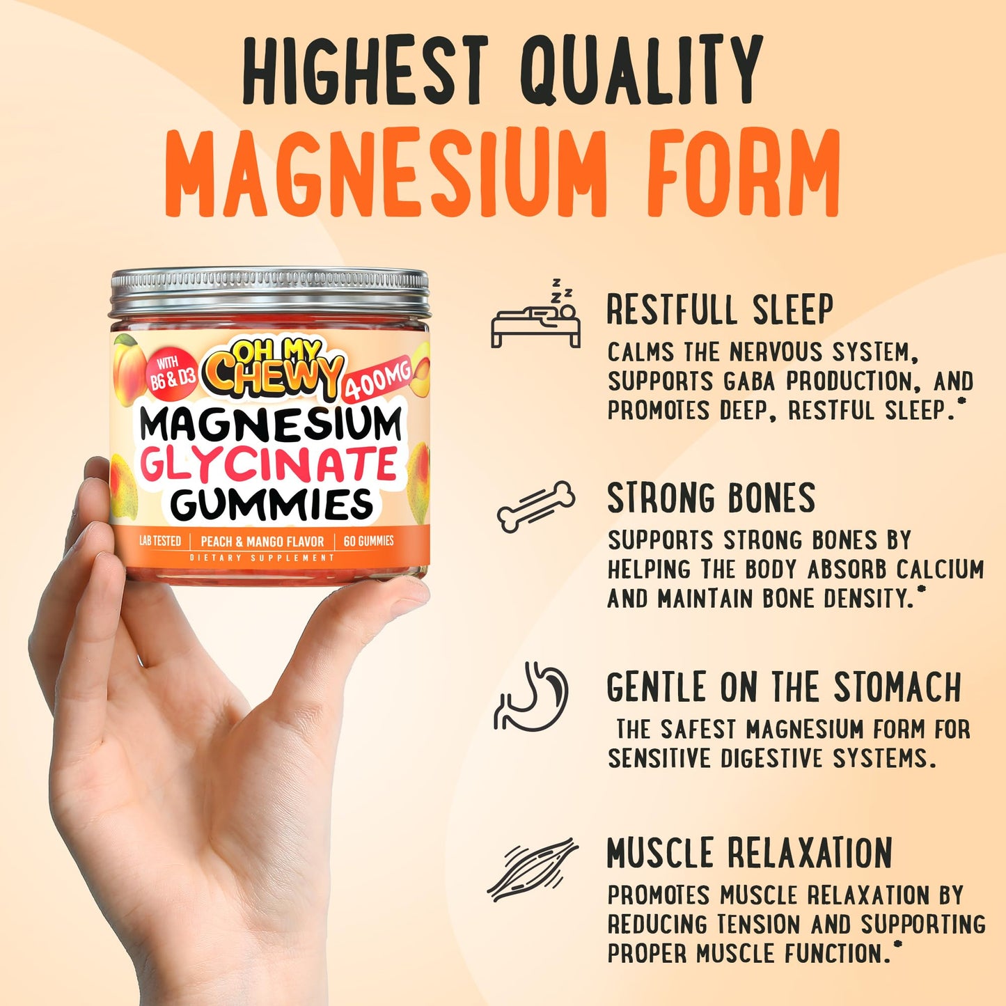 OH MY CHEWY Magnesium + D3K2 Gummies, 120 Gummies