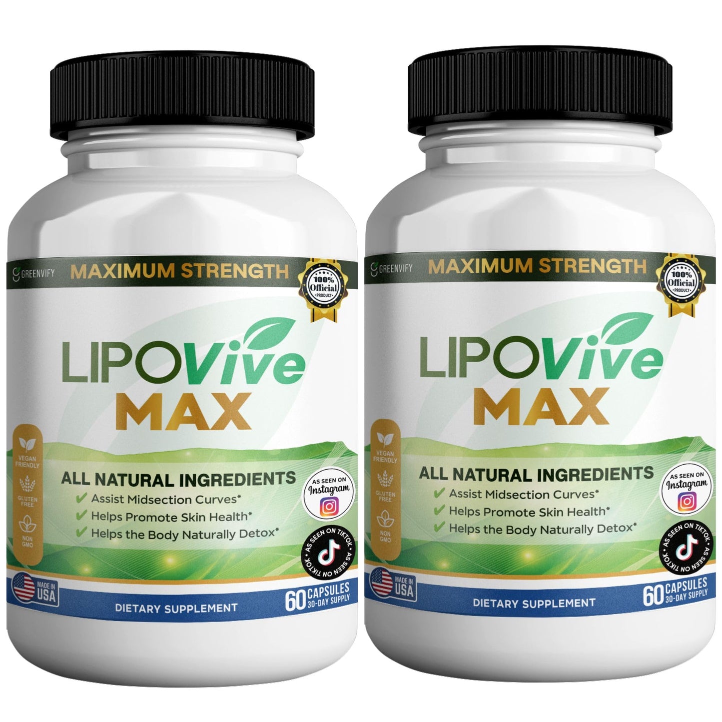 GREENVIFY LIPOVive MAX Maximum Strength Natural Supplement Capsules, 60 Capsules