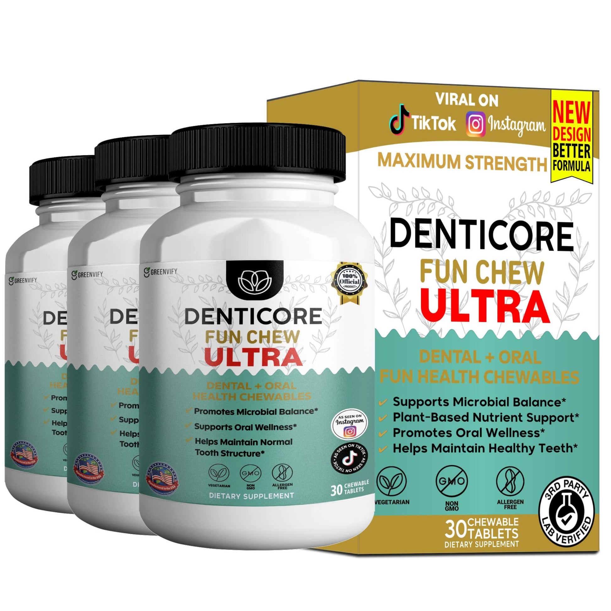 GREENVIFY DentiCore Fun Chew Ultra Oral Probiotics, Advanced Gums and Teeth Health Supplement, Chewable Tablet, 30