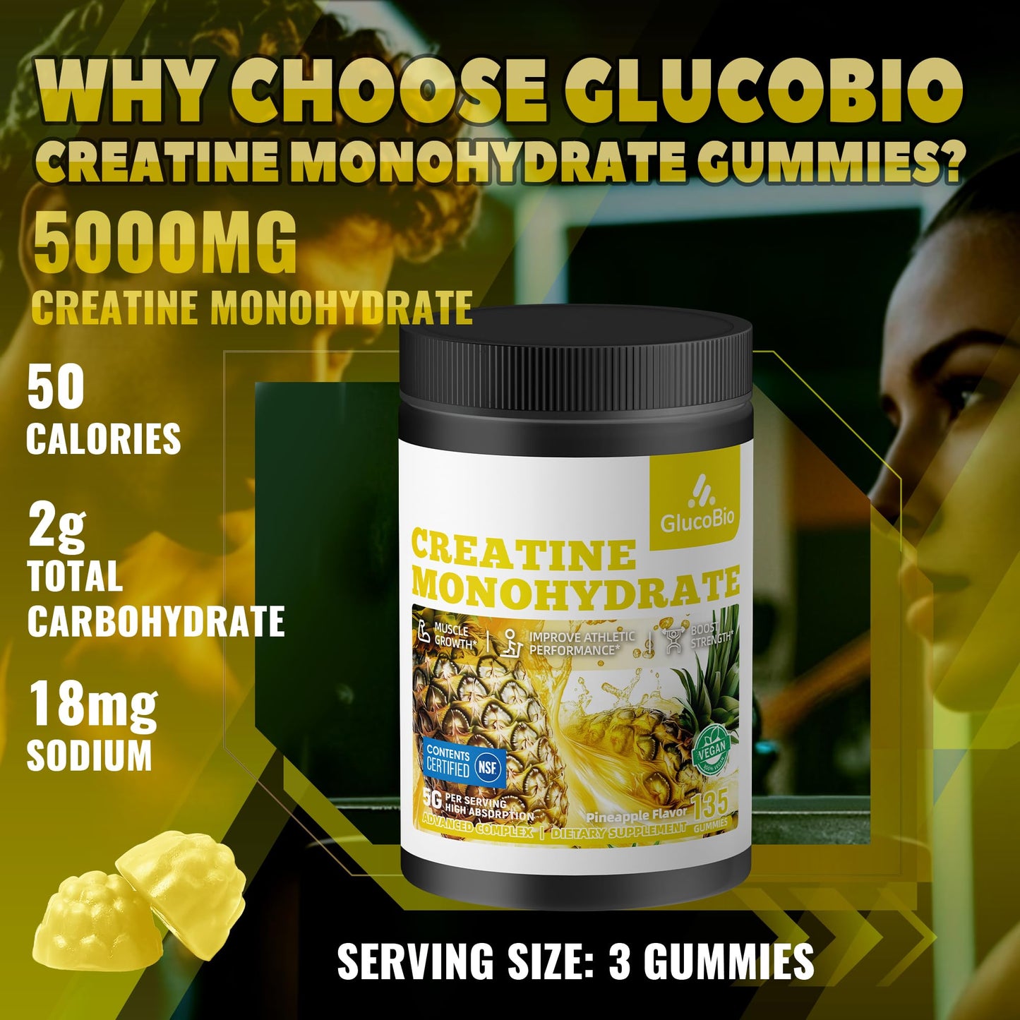 GlucoBio Creatine Monohydrate Gummies 135 Count