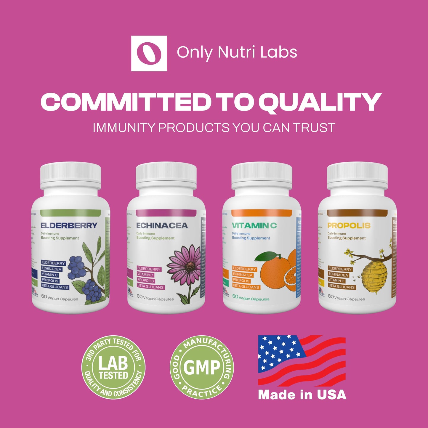Only Nutri Labs Echinacea Dietary Supplement with Elderberry, Propolis, Vitamin C & Beta Glucans – Daily Wellness Capsules, 60 Count