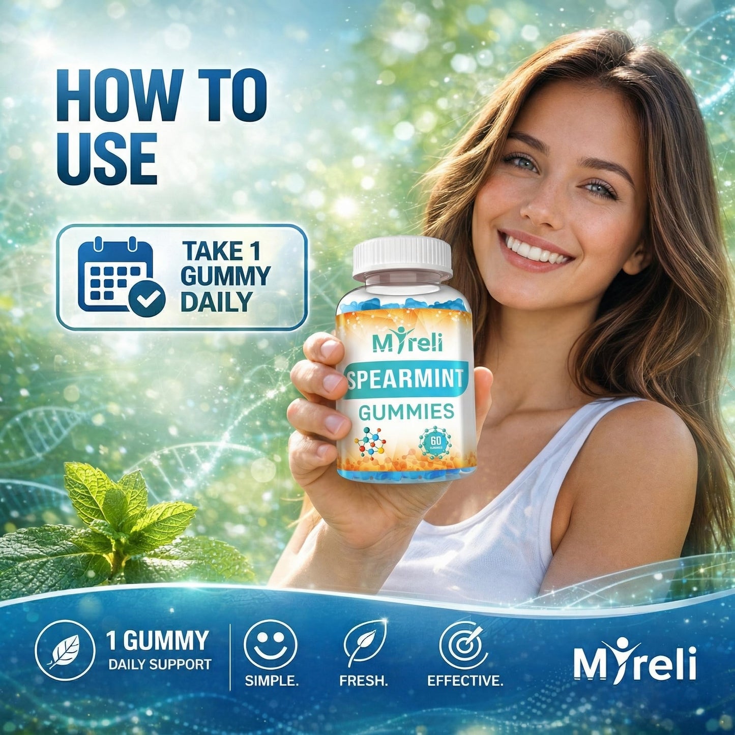 MYRELI Spearmint Leaf Extract 1000 mg Gummies, 60 Count