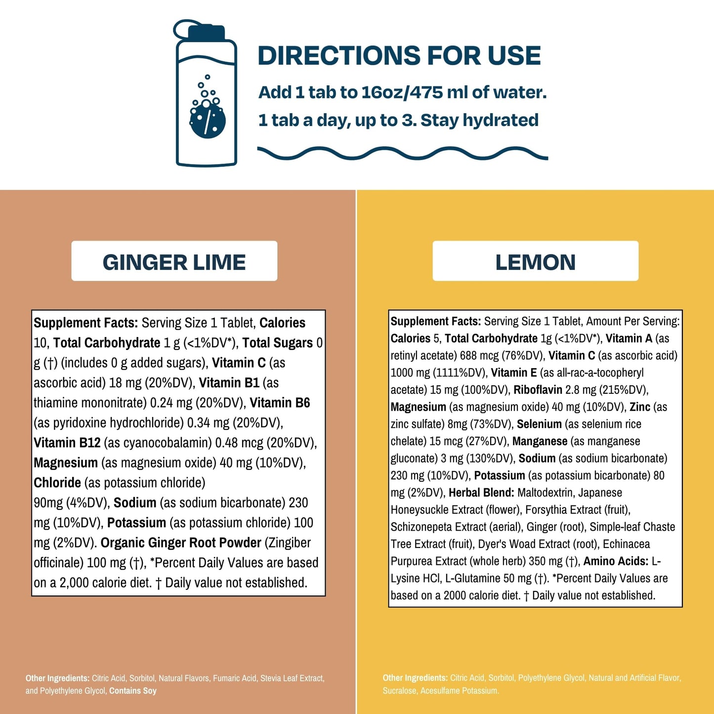 Drinklits Ginger-Lime Hydration & Lemon Immune Support 20 Tablets