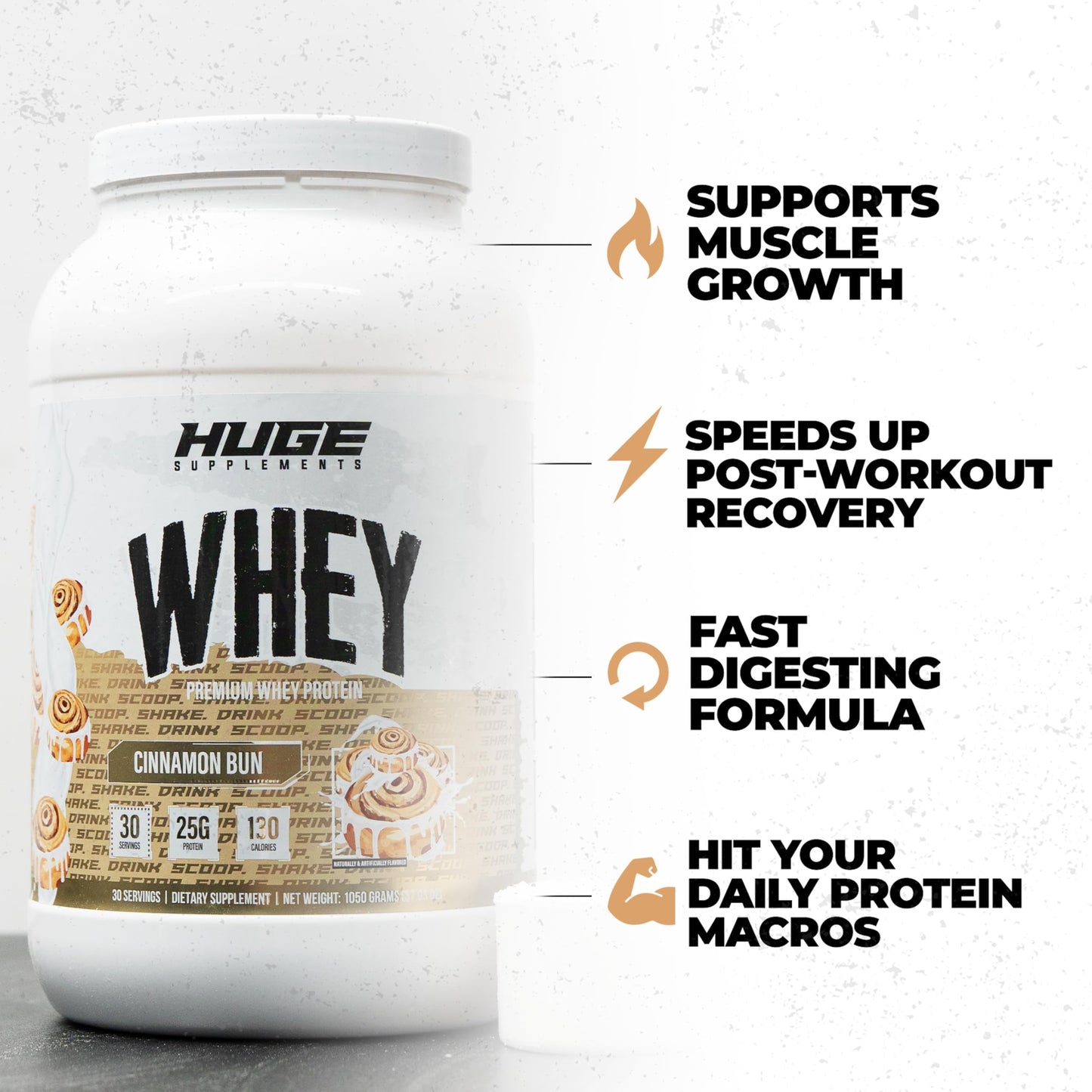 Huge Supplements Whey Protein Powder Cinnamon Bun, 30 Servings