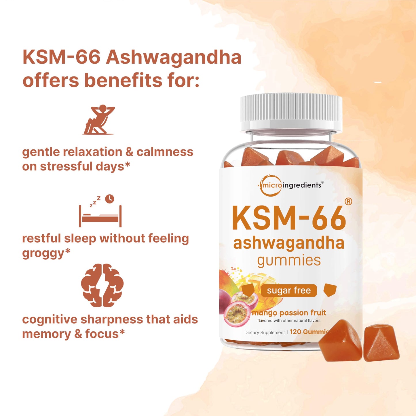 Micro Ingredients KSM-66 Ashwagandha Gummies, 120 Gummies