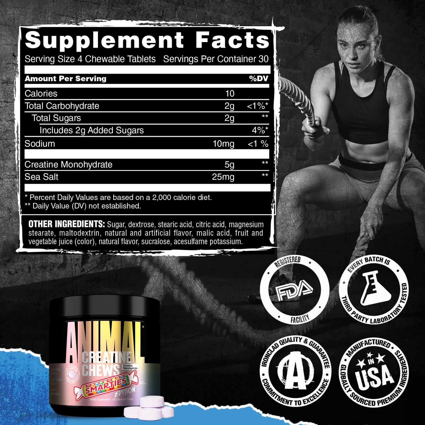 Animal Creatine Chews 5g Creatine Monohydrate, Chewable, 120 Tablets