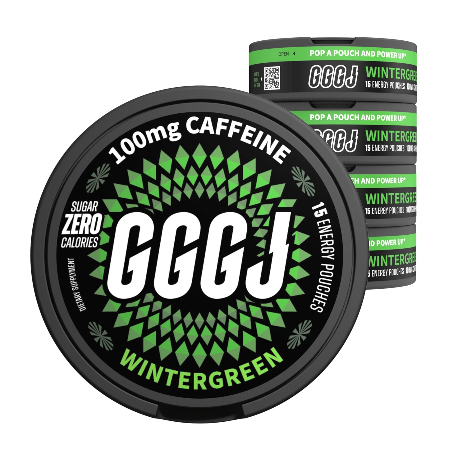 GGGJ Caffeine Nootropic Chewable Pouches - 100mg Caffeine, Rhodiola Rosea, Alpha GPC, Ashwagandha, L-Theanine, Wintergreen - 75 Count