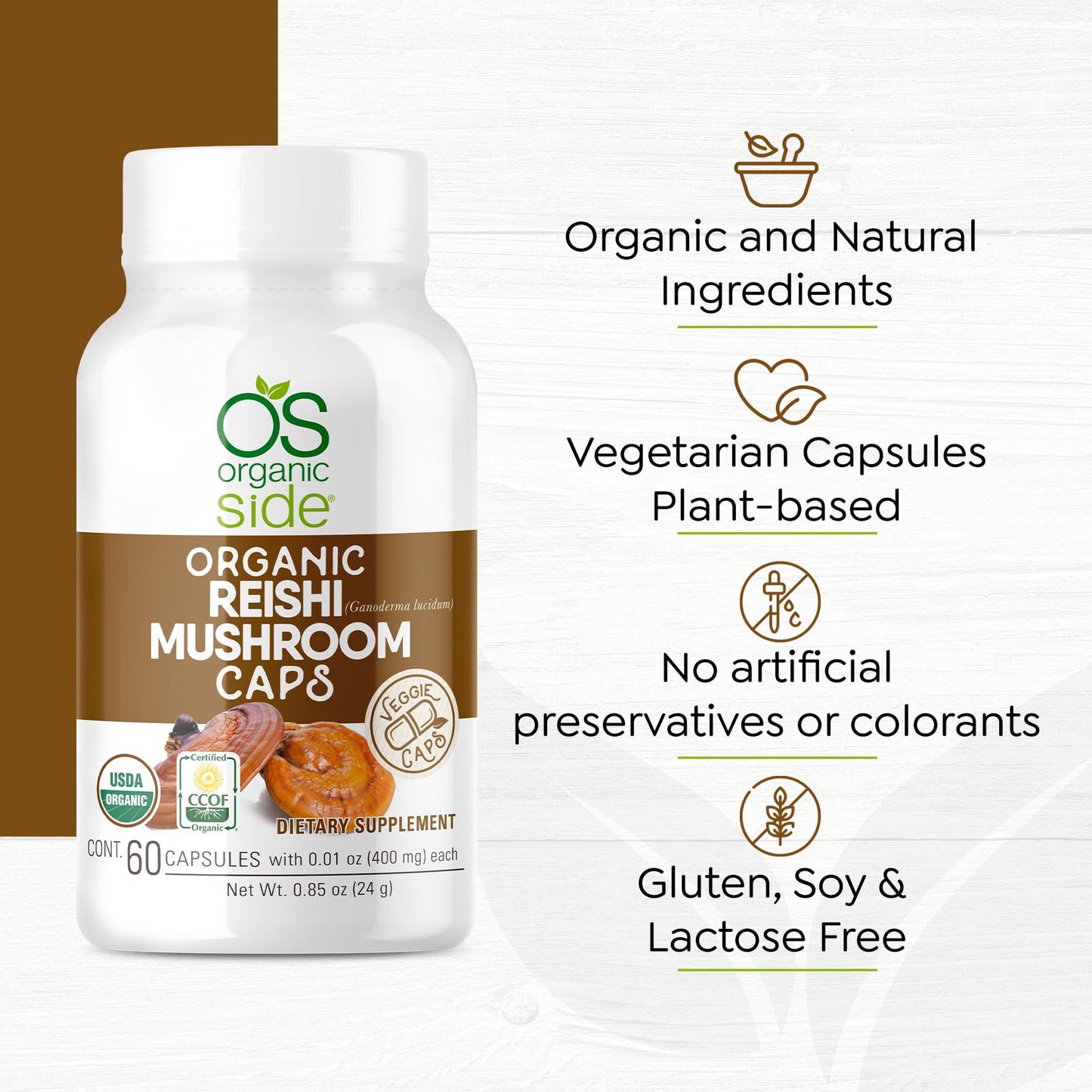 OS Organic Side Reishi Mushroom Capsules, 60 Capsules