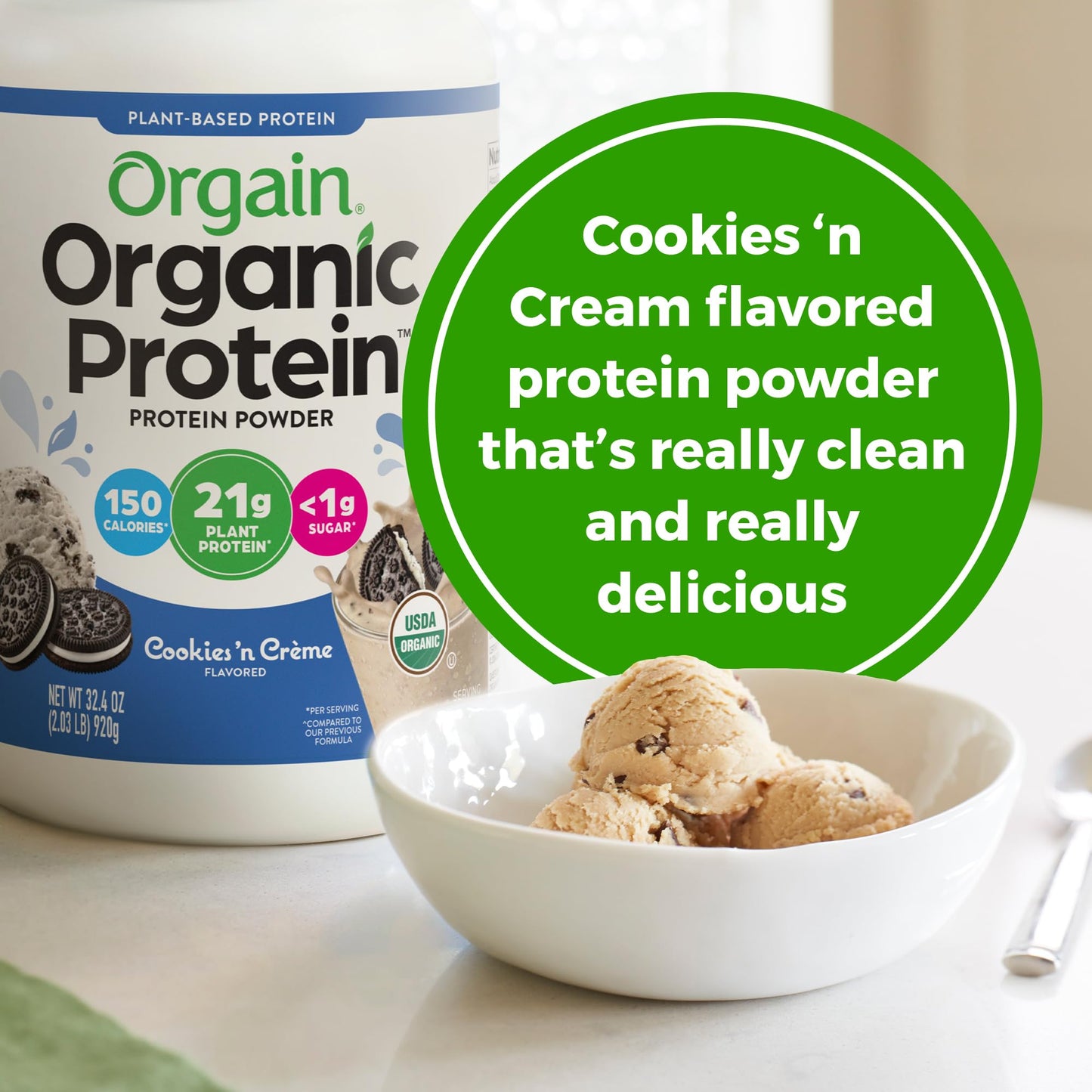Orgain Organic Vegan 21g Protein Powder Cookies 'N Cream 32.4 Servings