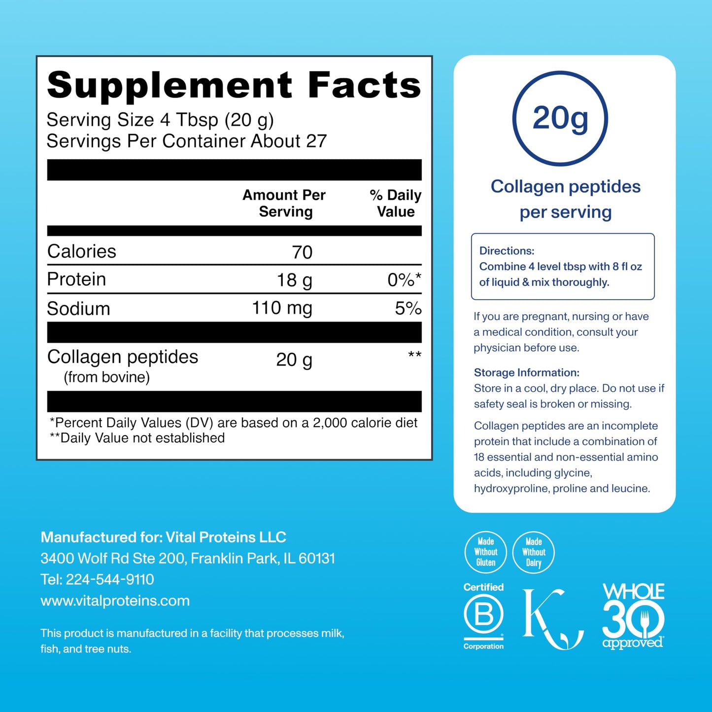 Vital Proteins Collagen Peptides Powder 19.3 oz and Bovine Colostrum Supplement 90 Capsules