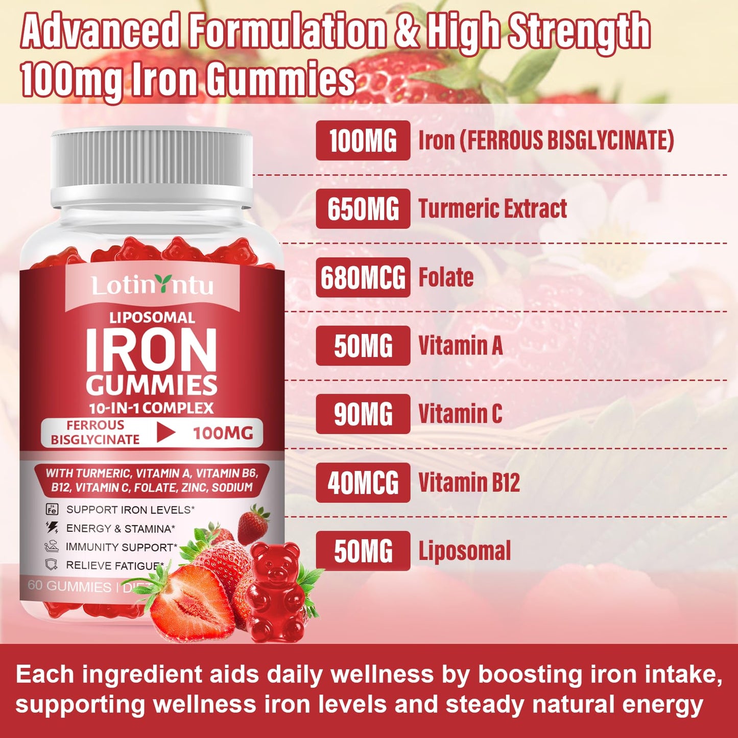 LotinYntu Iron Bisglycinate Gummies 120 Count