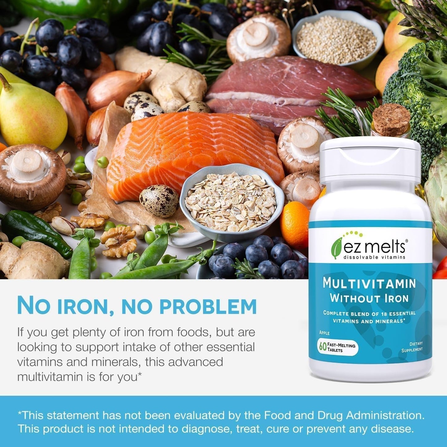 EZ Melts Multivitamin Without Iron Tablets, 120 Count