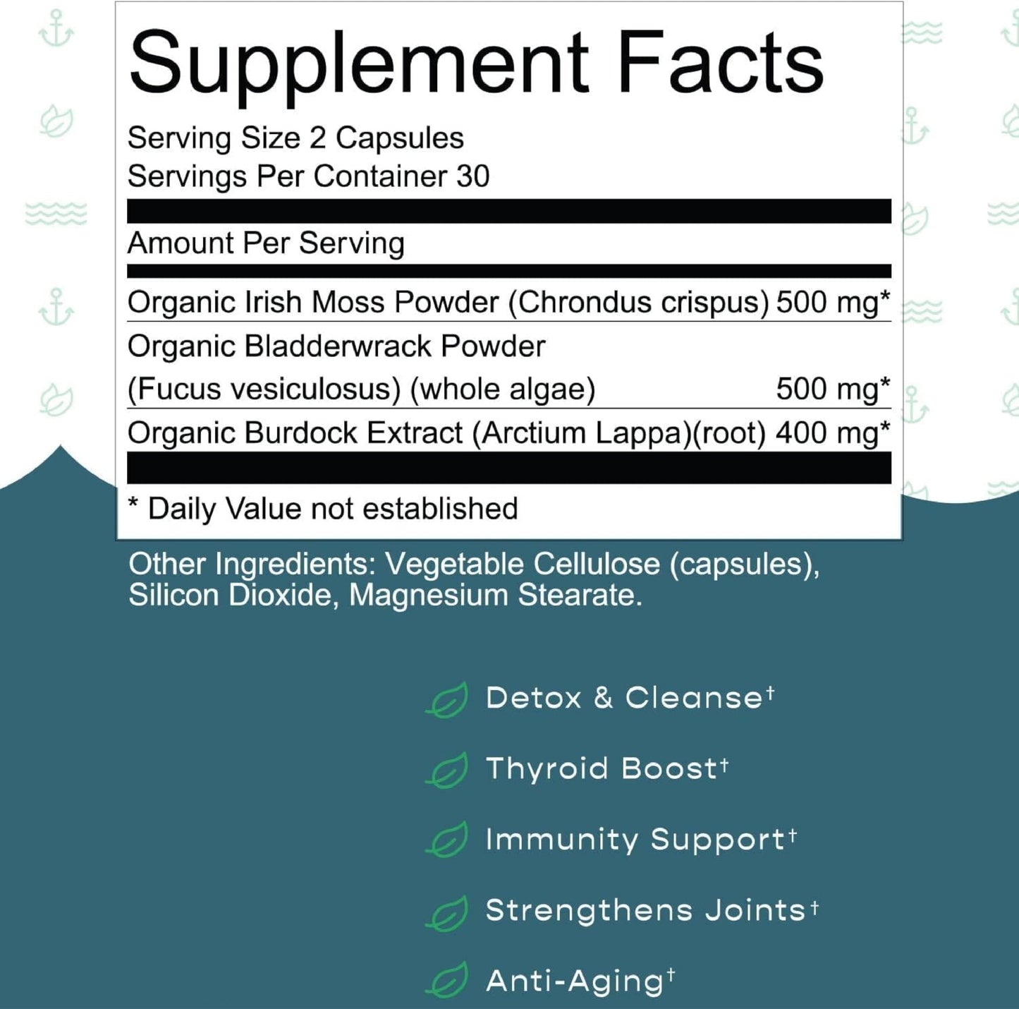 Herbal Vineyards Wildcrafted Sea Moss, Bladderwrack & Burdock Capsules, 60 Count