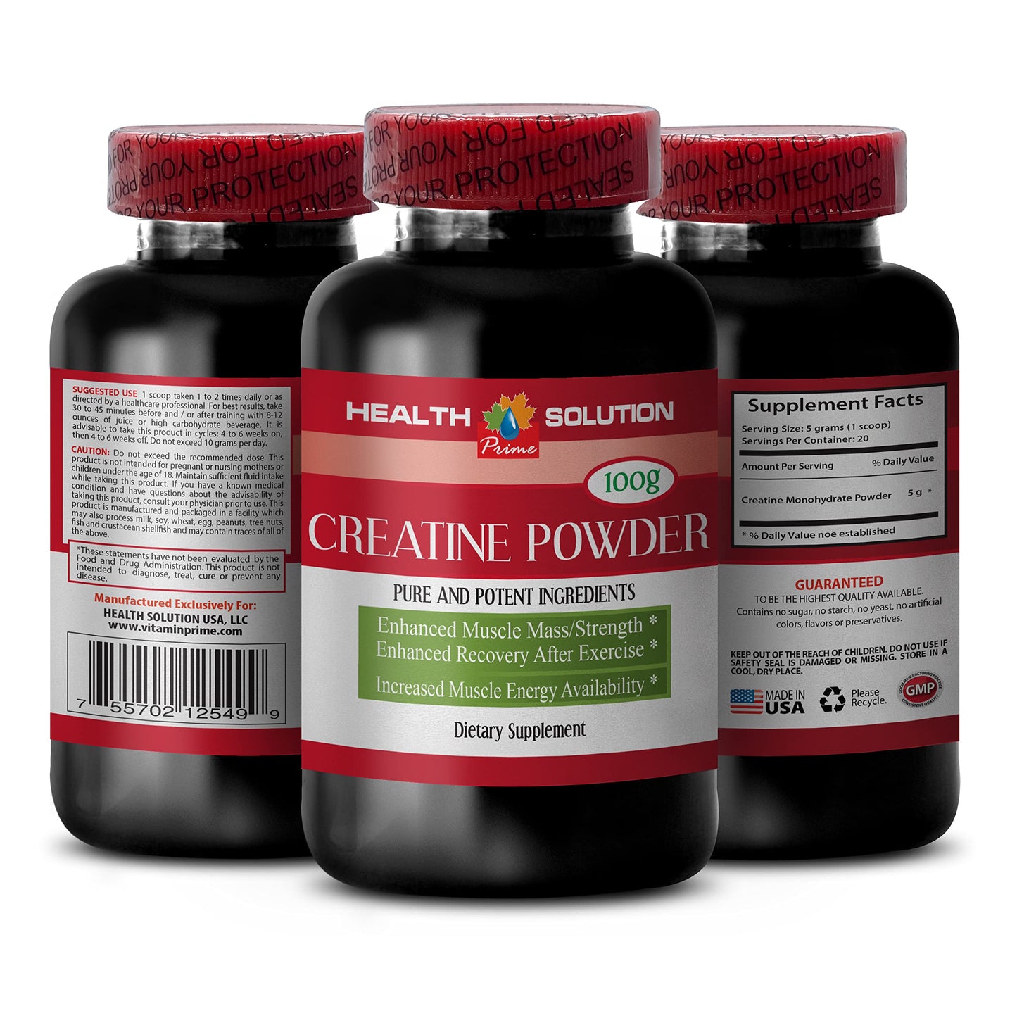 Health Solution Prime Creatine Monohydrate Organic Powder, 3.5 Ounce