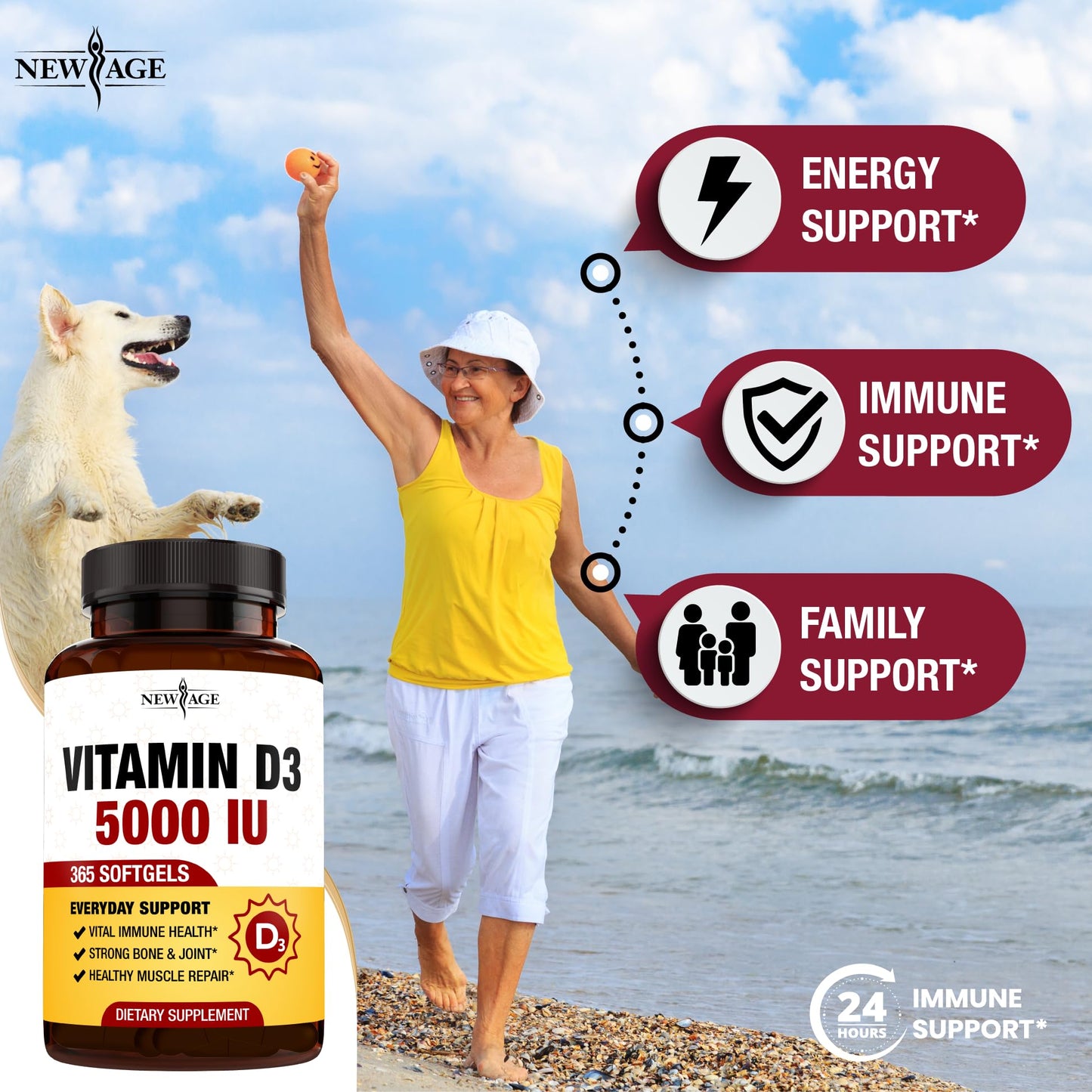 NEW AGE Vitamin D3 5000 IU 125mcg Softgel, 360 Softgels