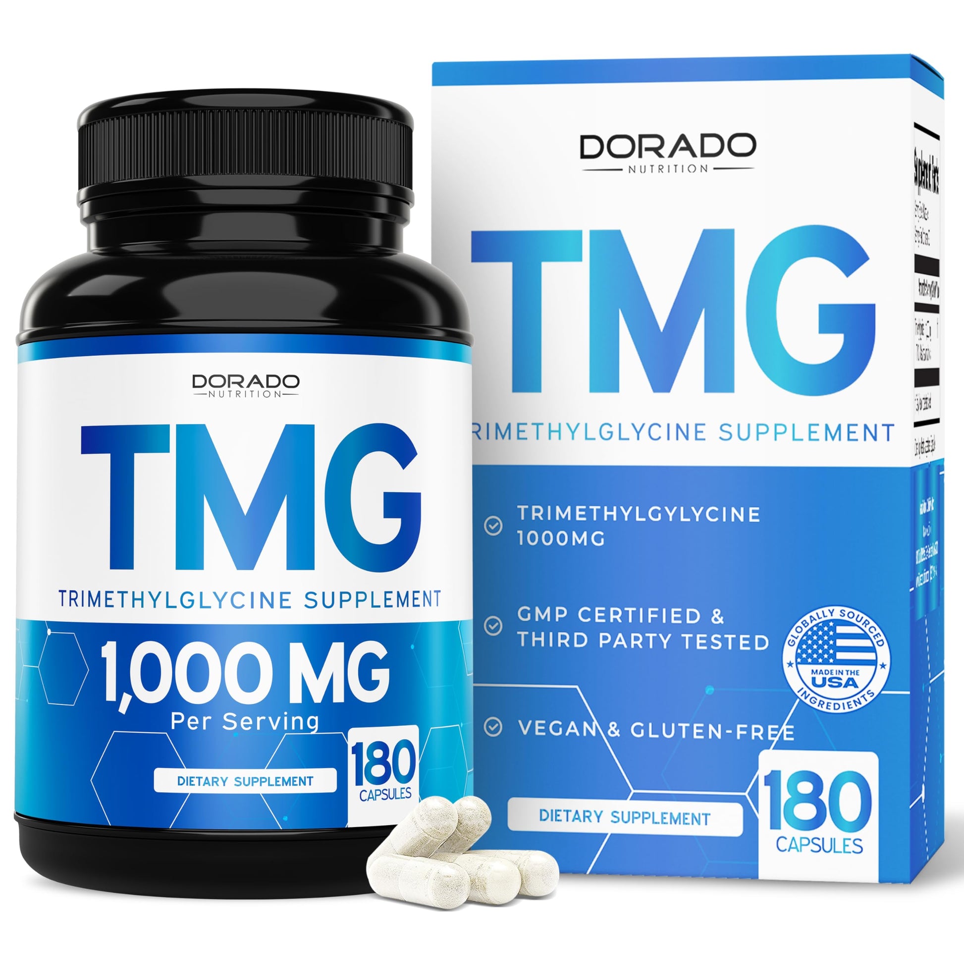 DORADO NUTRITION TMG Trimethylglycine Supplement 1,000mg Per Serving Capsule, 180 Capsules