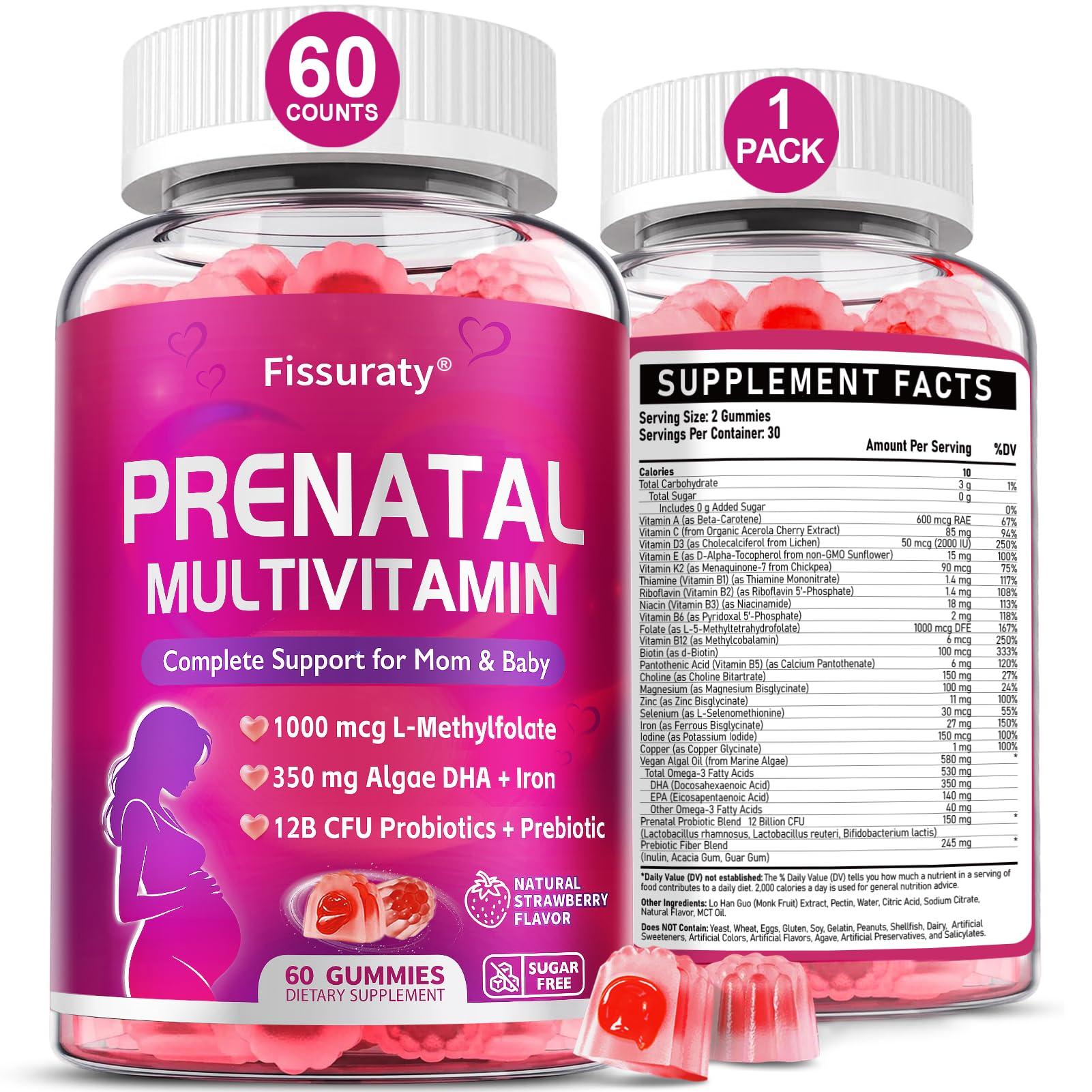 Fissuraty Prenatal Vitamins for Women Gummies 60 Count