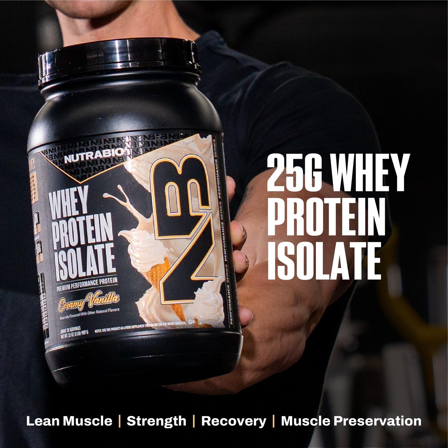 NutraBio 100% Whey Protein Isolate Protein Powder, Creamy Vanilla, 32 Servings, 2 Lbs