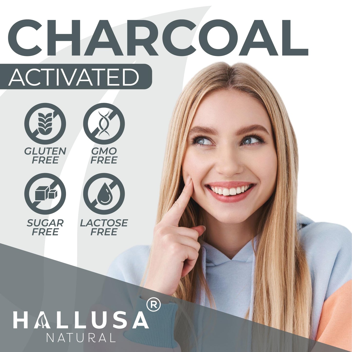 Hallusa Natural HallCharcoal Activated Charcoal 520 mg Coconut Shells Gas & Bloating Digestive Supplement 60 Capsules