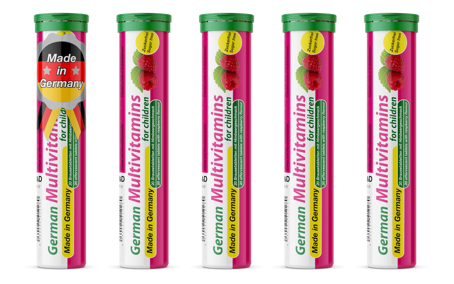 T&D German Multivitamin for Children 8 Vitamins Vegan Effervescent Tablets Raspberry Flavor Made in Germany 100 Tablets