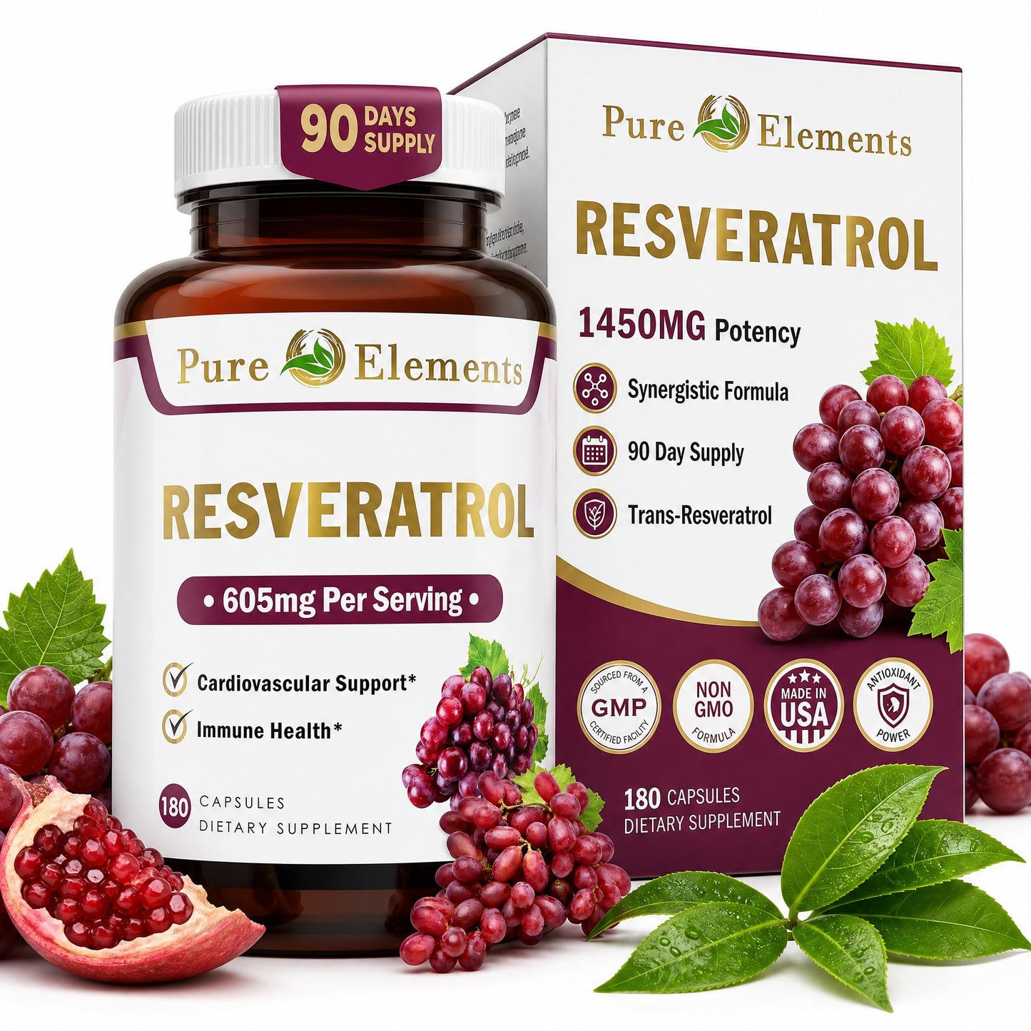 Pure Organic Elements Resveratrol 1450mg Capsule 90 Count