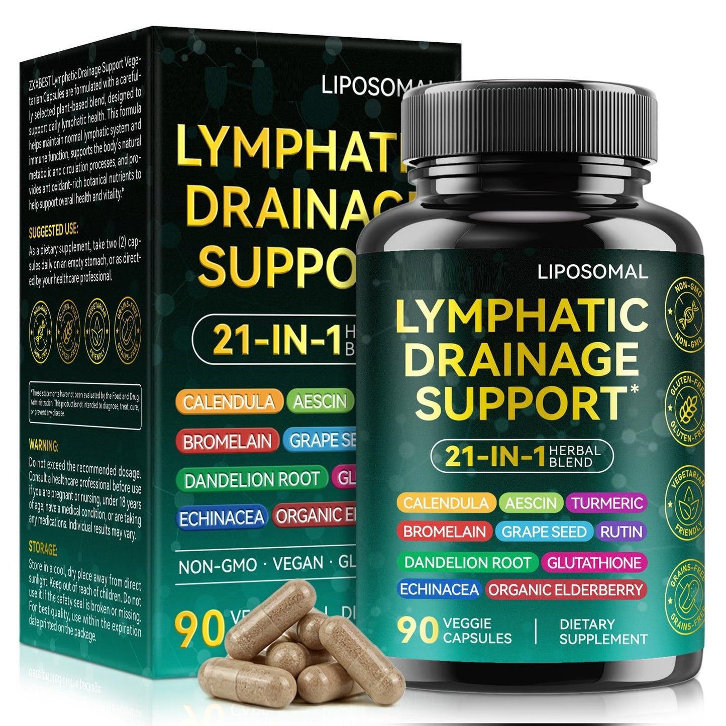 SOLEMEONY Lymphatic Drainage Supplements with Echinacea Capsules 90 Count