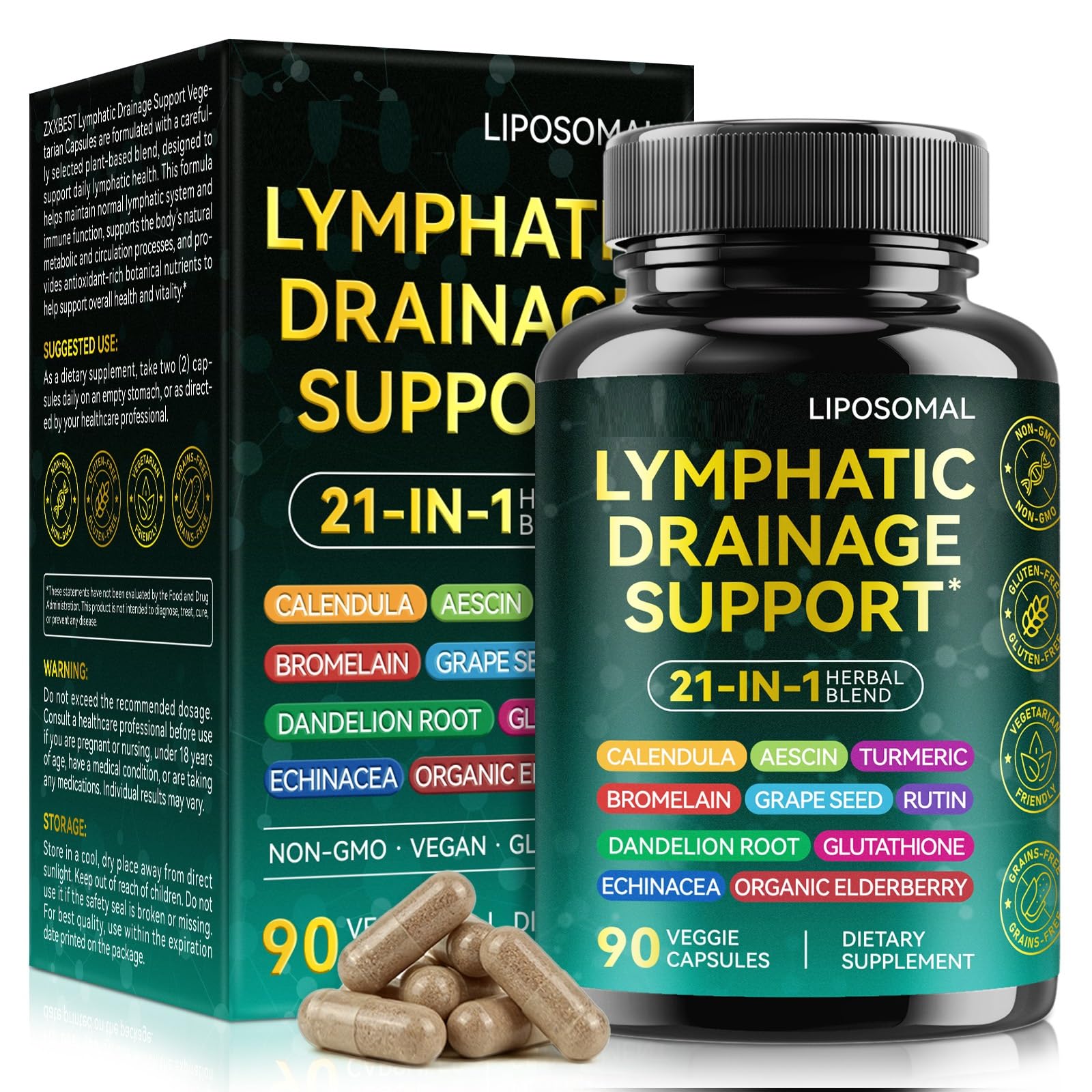 SOLEMEONY Lymphatic Drainage Supplements with Echinacea Capsules 90 Count