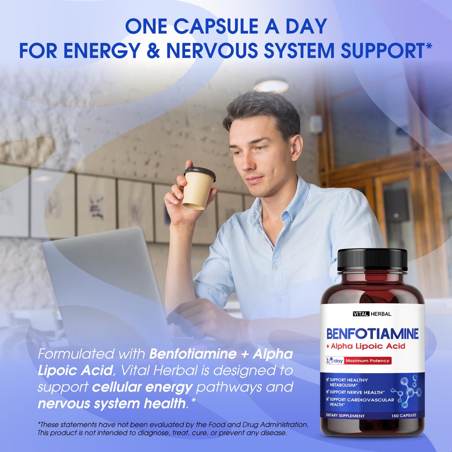 VITAL HERBAL Benfotiamine Supplement with Alpha Lipoic Acid, 150 Capsules