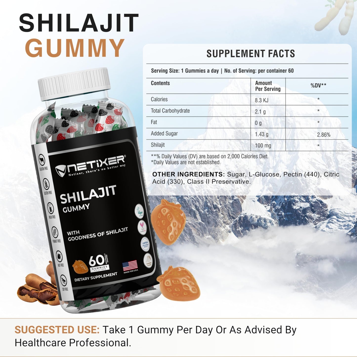 nETiXER Shilajit Gummies Gummy 60 Count