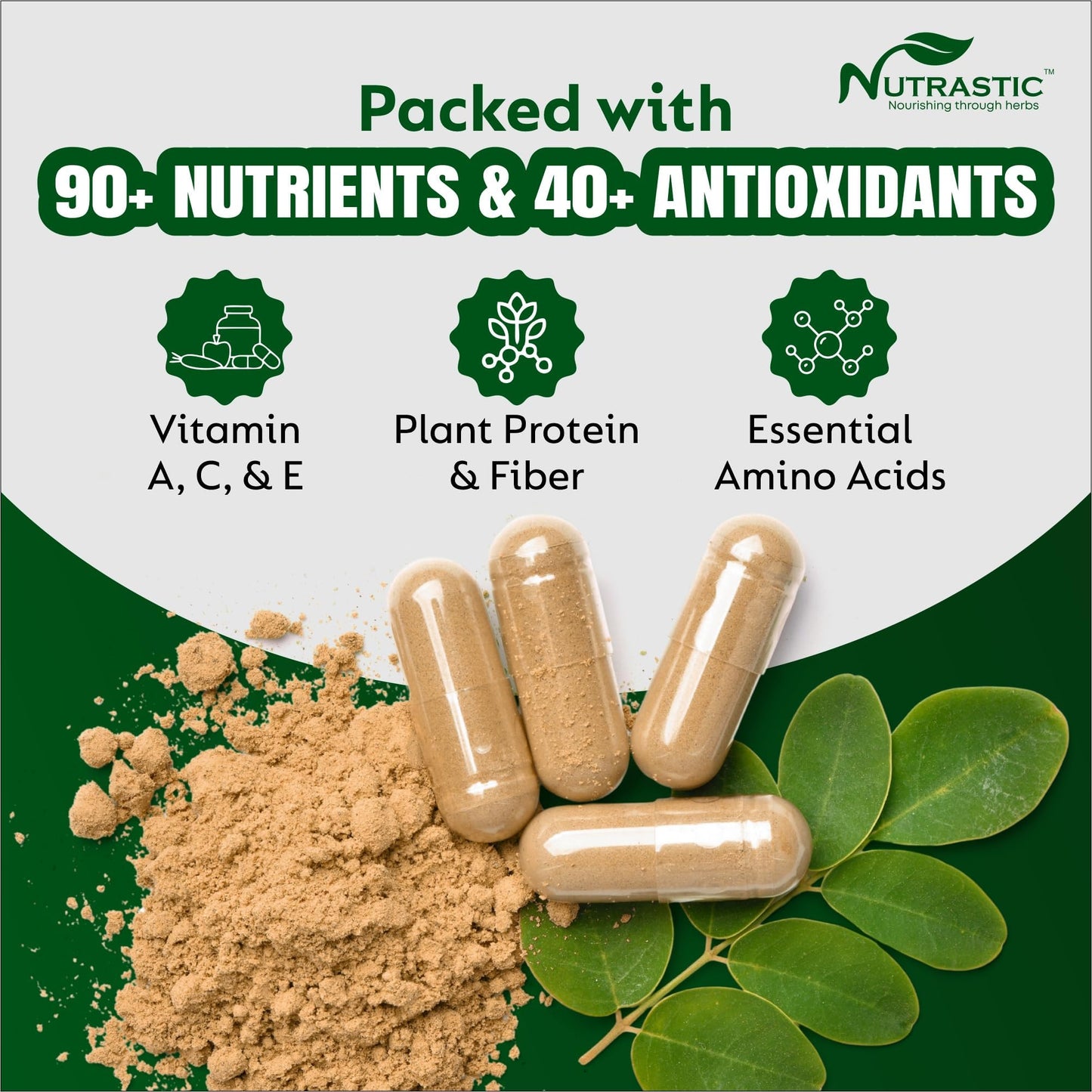 Nutrastic Organic Moringa Supplement 500mg Capsules, 60 Count