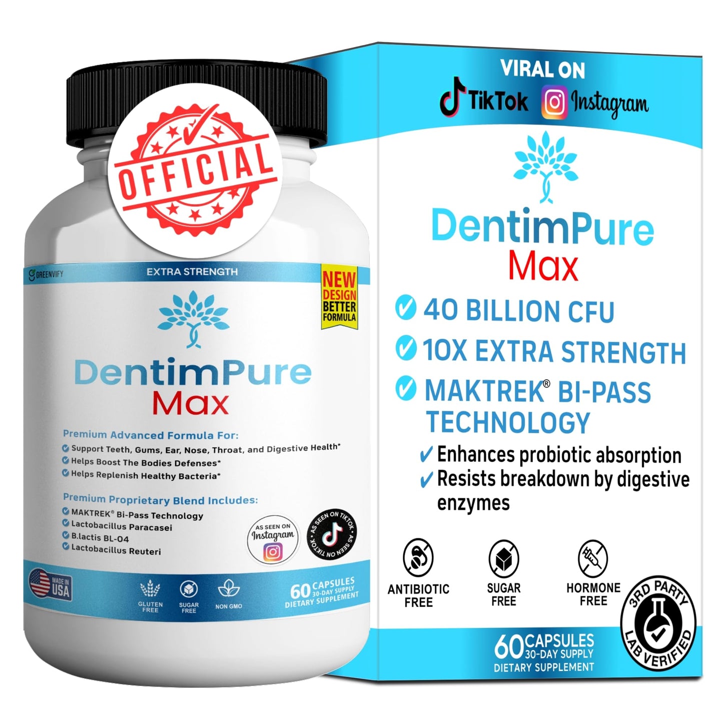 GREENVIFY DentimPure Max Extra Strength Probiotic Supplement 60 Capsules