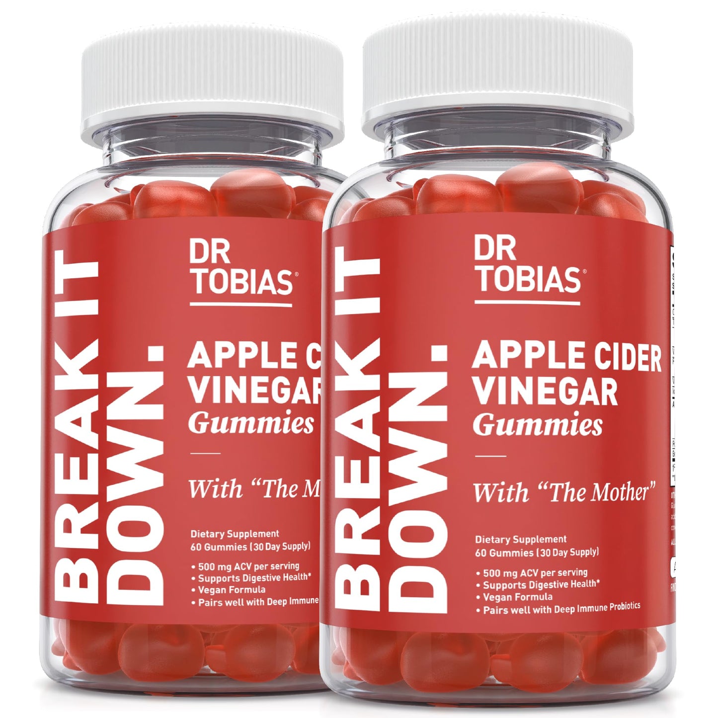 Dr. Tobias Apple Cider Vinegar Gummies with The Mother - 500mg ACV Per Serving, Plus Folate, B6, B12 & Iodine, Vegan, 120 Gummies