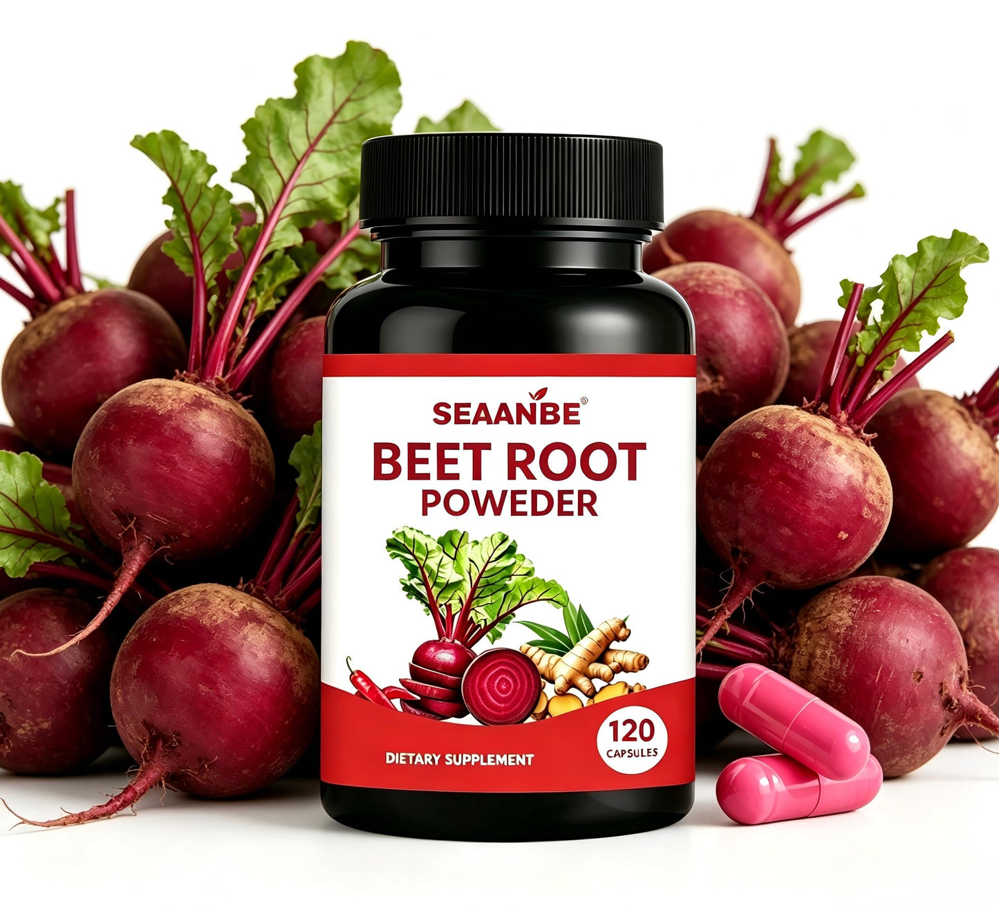 SEAANBE Beet Root Powder Dietary Supplement Capsules, 120 Capsules