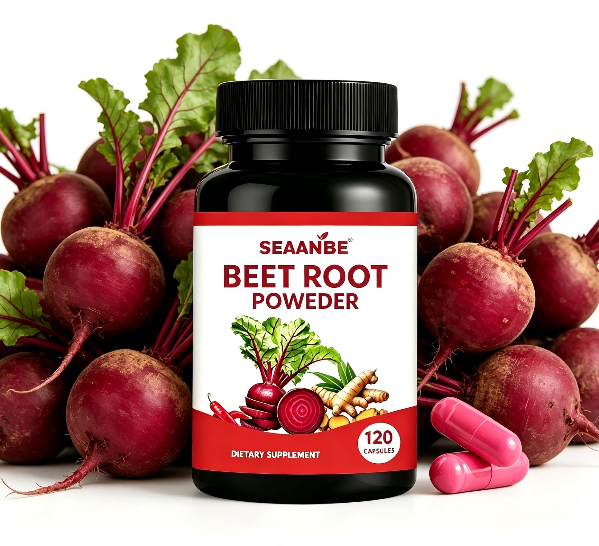 SEAANBE Beet Root Powder Dietary Supplement Capsules, 120 Capsules