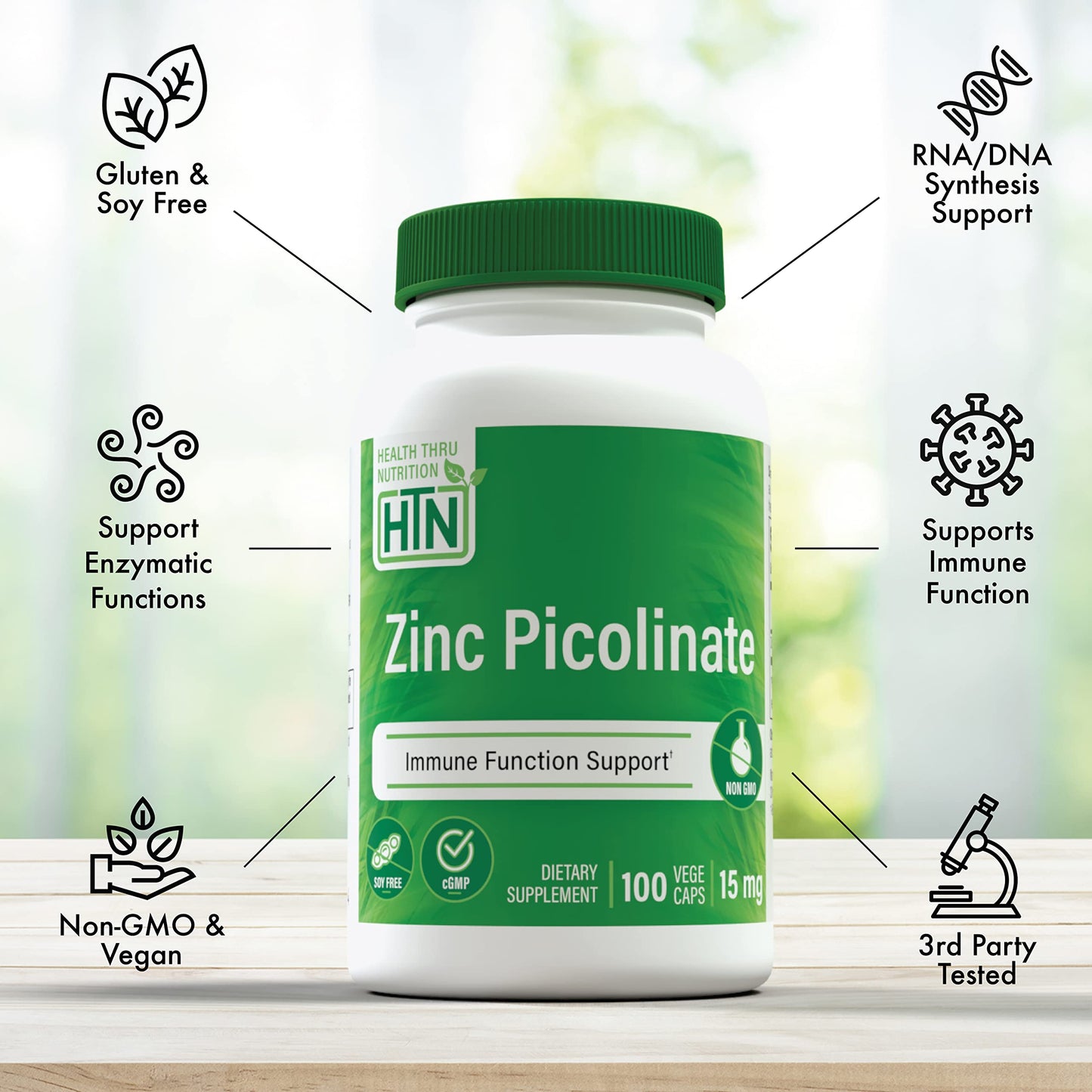 Health Thru Nutrition Zinc Picolinate 75mg 15mg Elemental Zinc Capsule, 100 Count