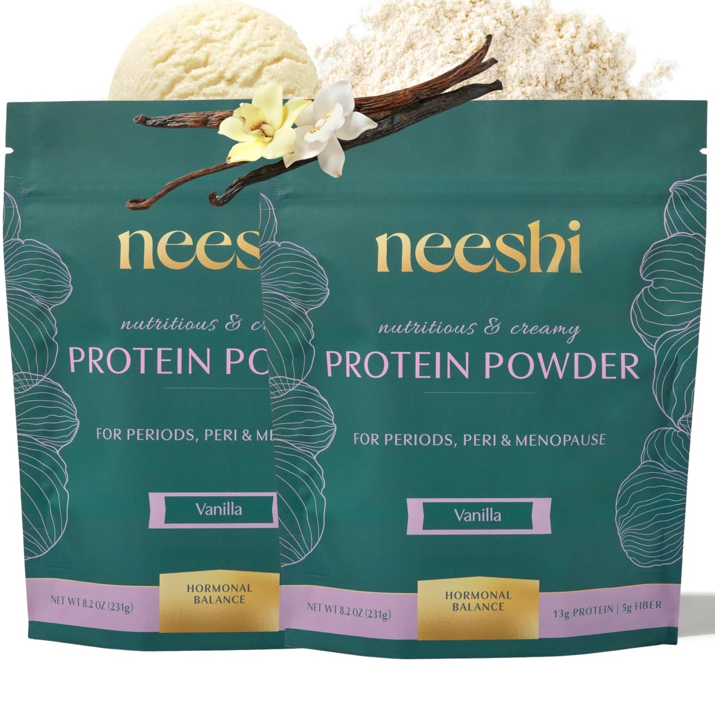 NEESHI Hormone Balance Protein Powder and Fiber Blend Vanilla, 14 Servings