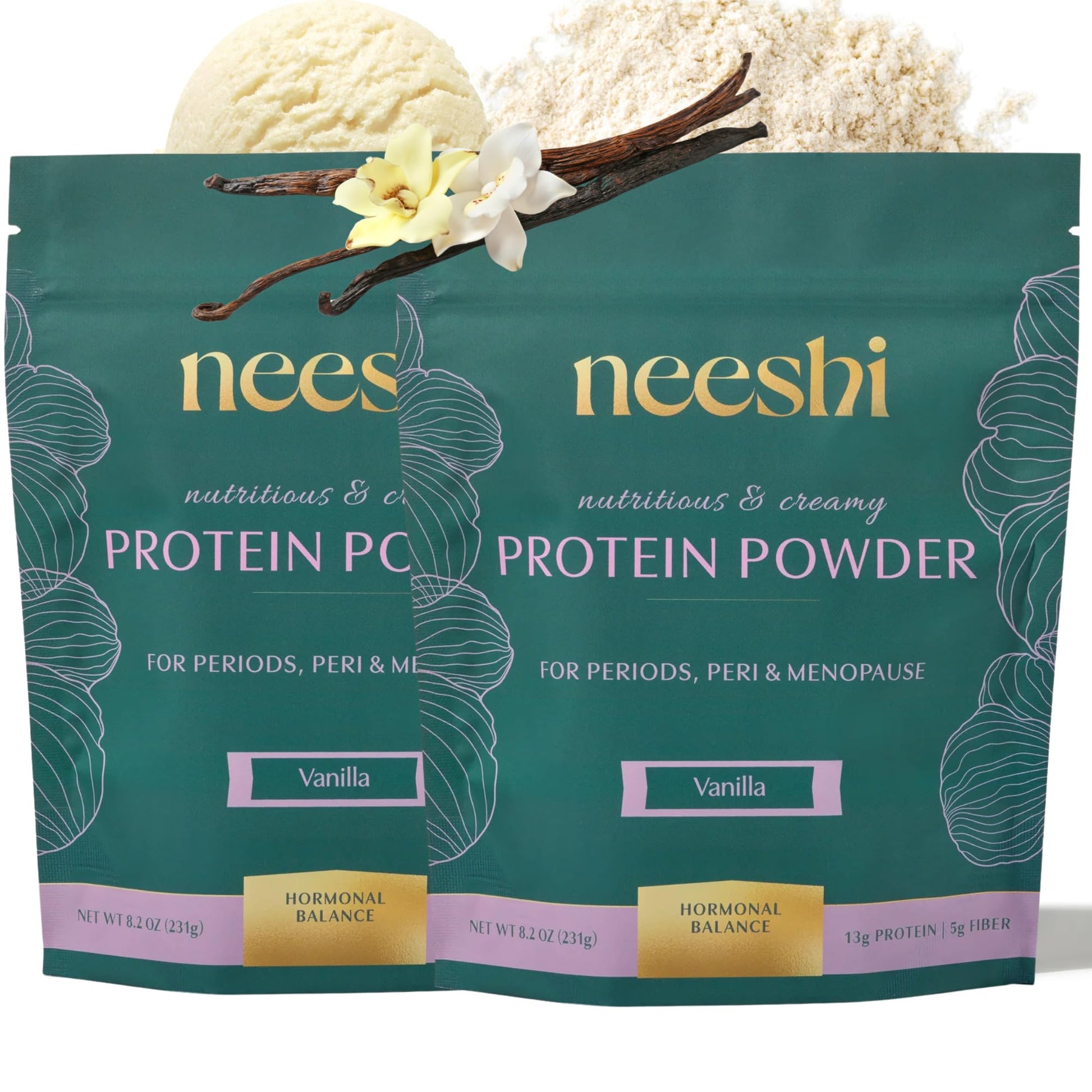 NEESHI Hormone Balance Protein Powder and Fiber Blend Vanilla, 14 Servings