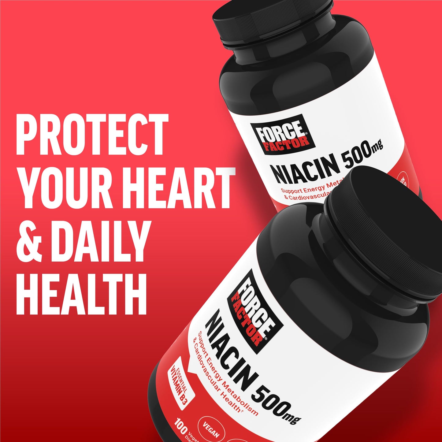 Force Factor Niacin Vitamin B3 to Support Cellular Energy and Cardiovascular Health, Niacin 500mg Heart-Health Supplement, Capsule, 100